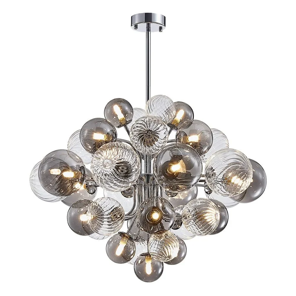Modern Tiered Smoky Ribbed Globe Glass Bubble Chandelier 18 Lights Hotel Restaurant Led Electric Light Fixtures for Decoration