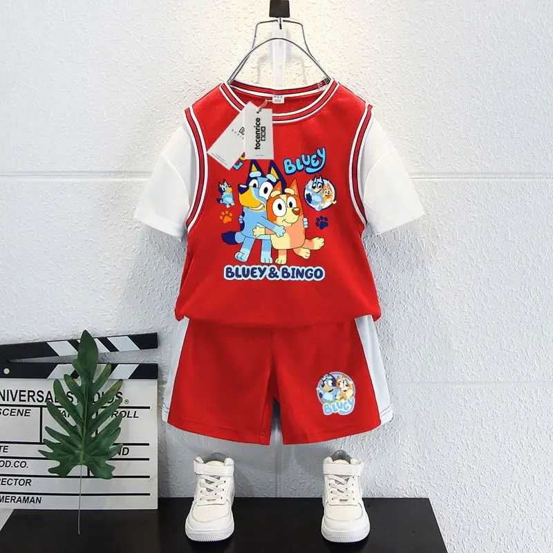 Bluey 2024 new Bluey set short sleeved shorts sportswear basketball suit children's quick drying summer sports basketball suit