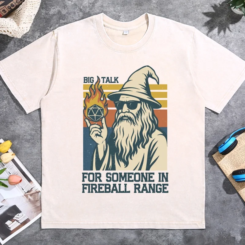 Cast Fireball T-shirt Vintage Washed Cotton Short Sleeve Round Neck Tshirts Unisex Vintage Washed Tees Streetwear Y2k Clothing