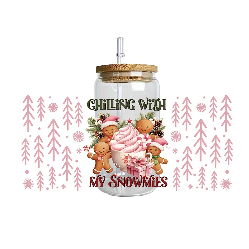 New Adorable Snowman Design 16oz UV DTF Cup Wrap Transfers Stickers Washable Chrismas Vibes 3D DIY Cup Sticker