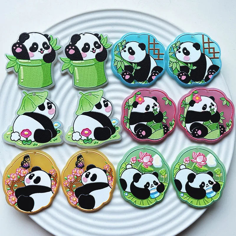 New style 50pcs/lot cartoon animals panda pattern print geometry acrylic beads diy jewelry earring/garment pendant accessory