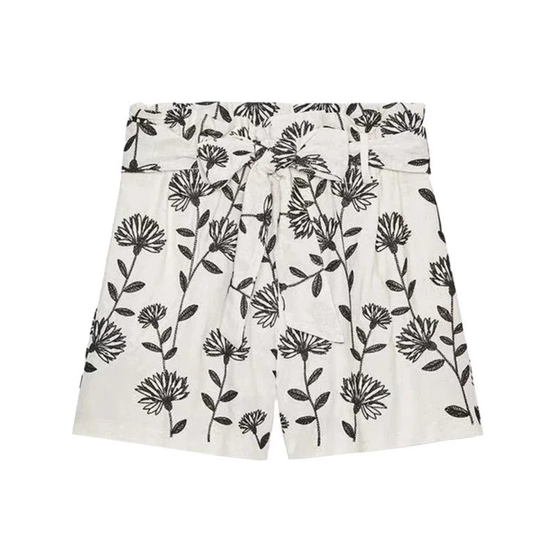 Ele bestickte Papiertüte, Taille, lässig, Orts, Damen, Faion, Sommer 2022, hohe Taille, gerades Bein, Polyesterfaser