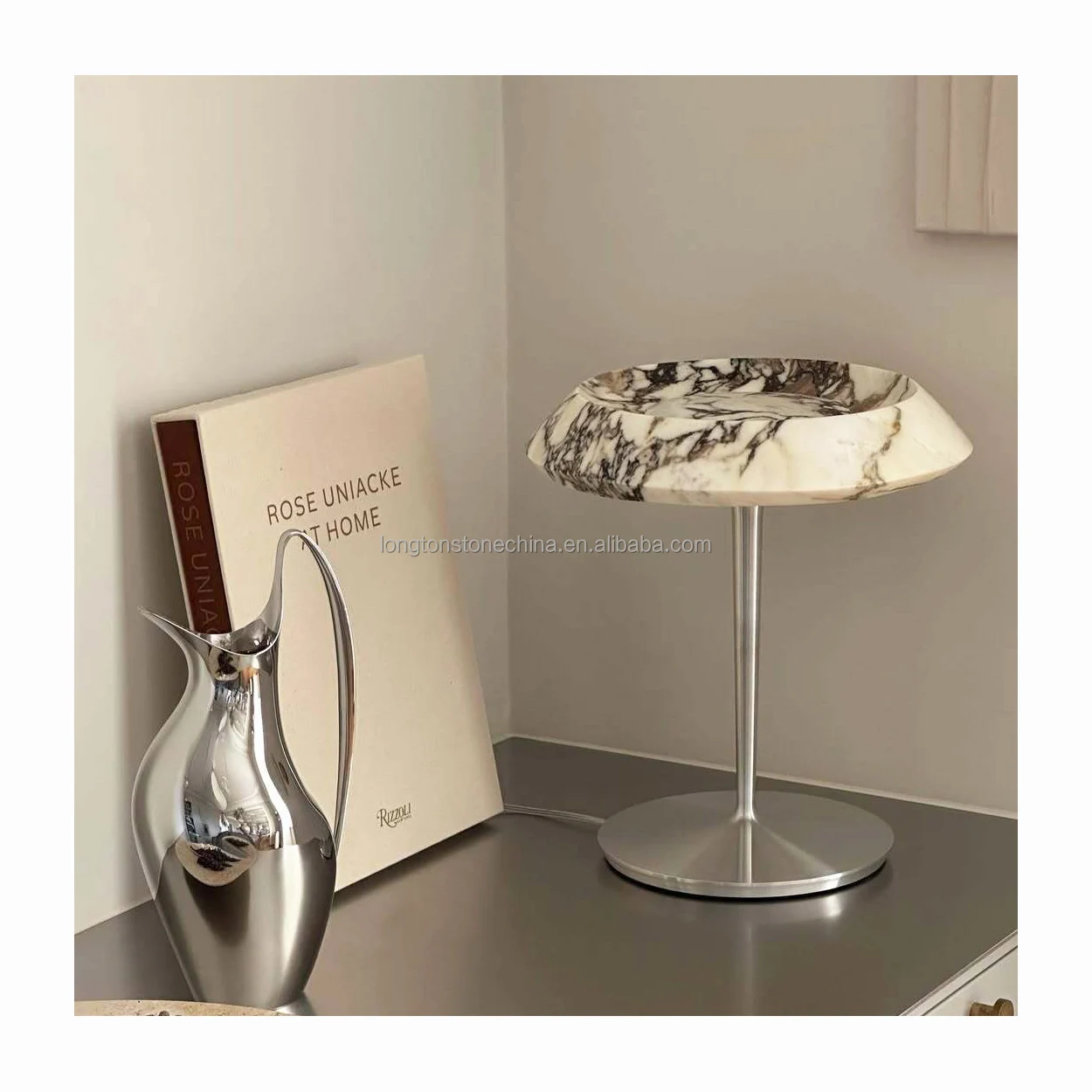 

Natural Stone Decoration Calacatta Viola Marble Table Lamp Purple Veins Marble Lampshade With Metal Base Led Marble Desk Lamp