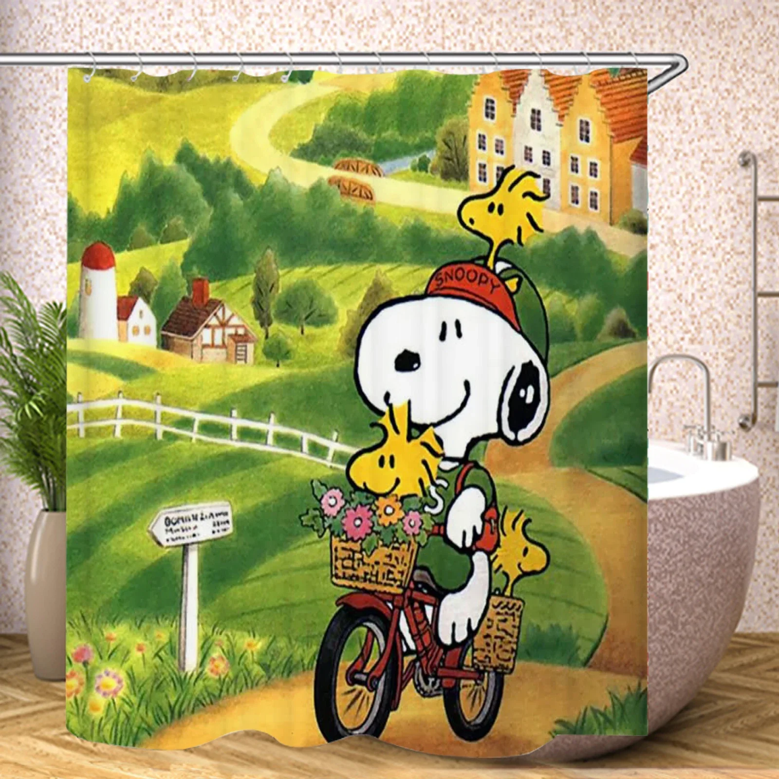 Snoopy Anime Bunter Duschvorhang, 1 Stück, wasserdichte Badevorhänge mit Haken für Badezimmerdekoration