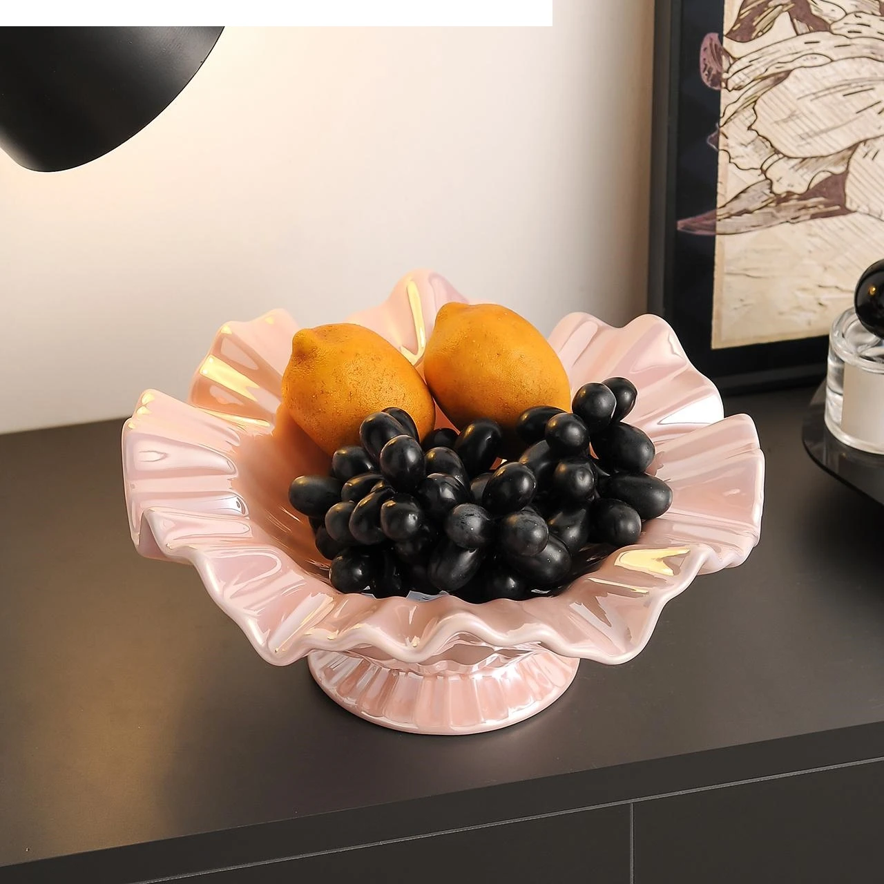 Fruit Platter Ceramic Tray Wave Edge High-legged Tray Desktop Storage Container Snack Plate Home Decoration Accessories