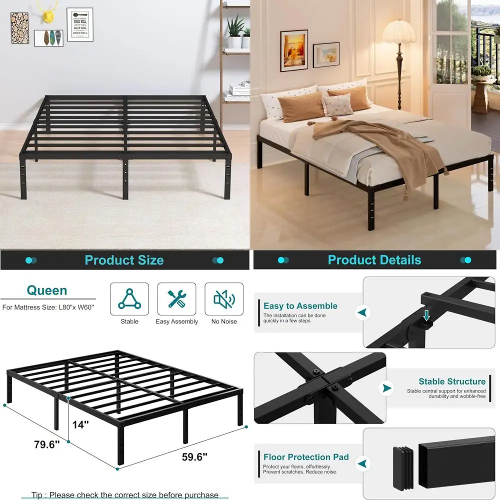 

Металлический каркас кровати размера «queen-size» повышенной прочности, не требует пружинного блока, выдерживает нагрузку до 1360 кг, простая сборка, бесшумный, черный