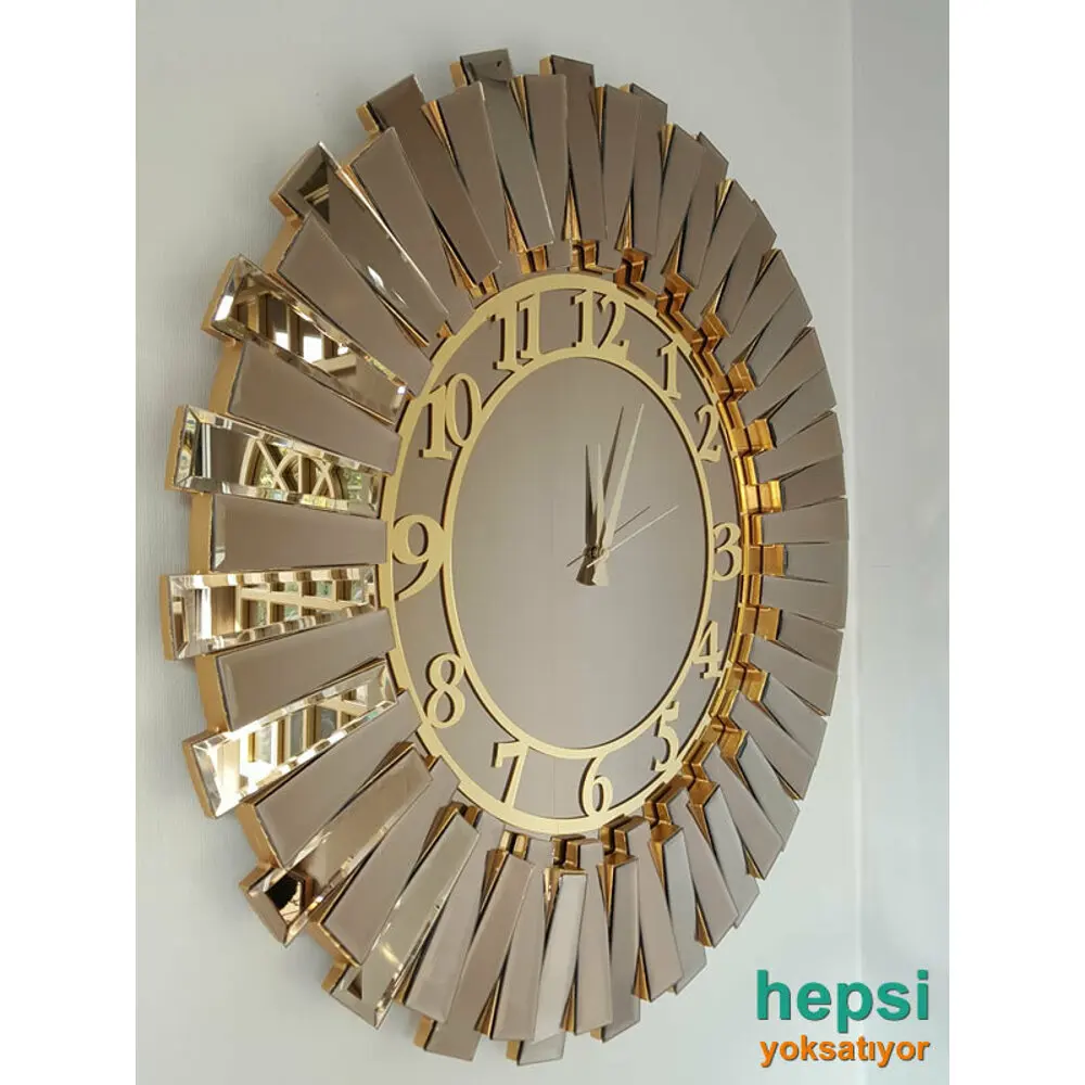 Solar Golden Latin Bronze Gold 85 CM Mirrored Wall Clock