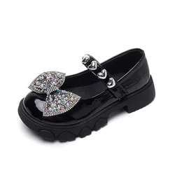 2023 Spring & Autumn New Girls' Rhinestone Soft-soled Leather Shoes Round-toe Versatile Shallow Mary Jane Casual Kids Fashion PU