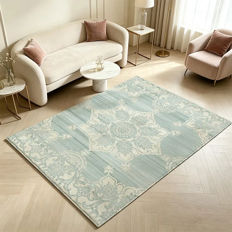 1 Piece Soft Woven Light Blue Cream Ornate Floral Damask Rug, Soft and Cozy, All-Season, Easy to Maintain, Ideal for Living Room, Bedroom, Dining Room Decor, Autumn and Winter