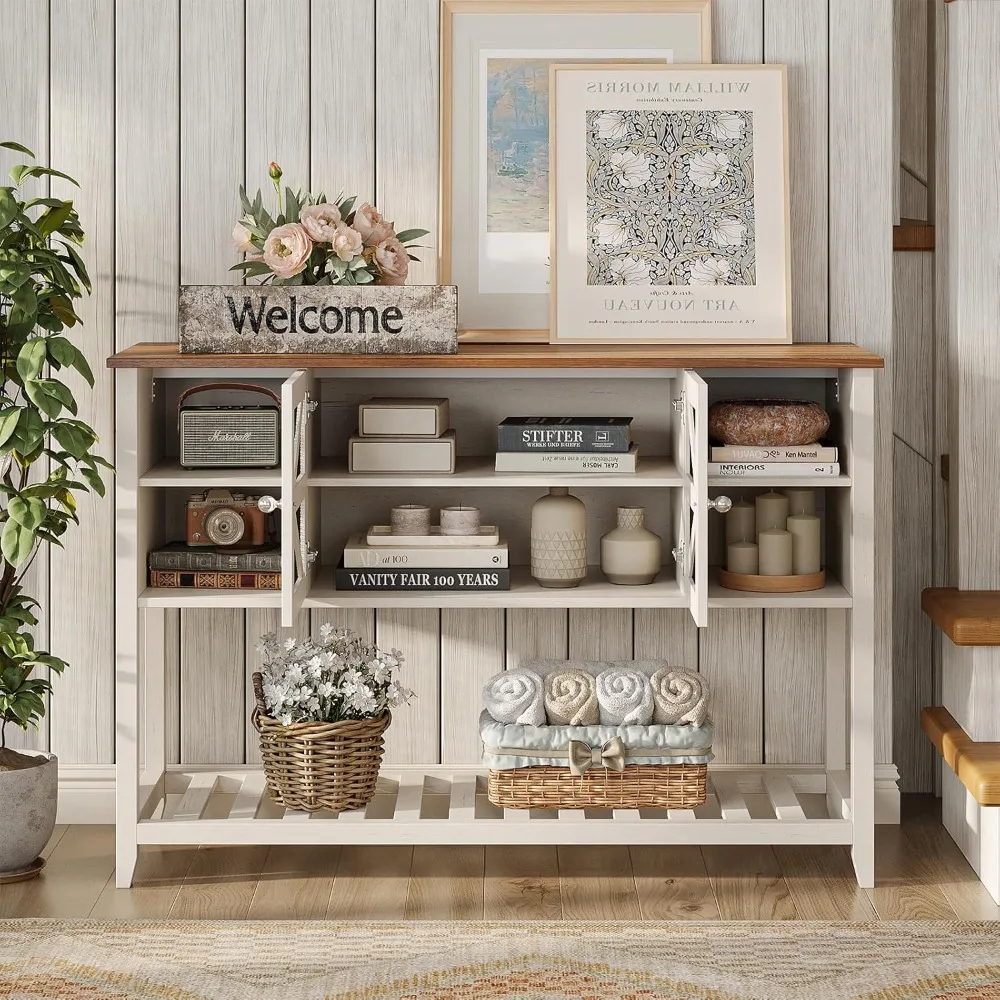 Entryway Table with 2 Doors, Farmhouse Sofa Table with Adjustable Storage Shelf,Console Table for Entryway, Hallway,Living Room