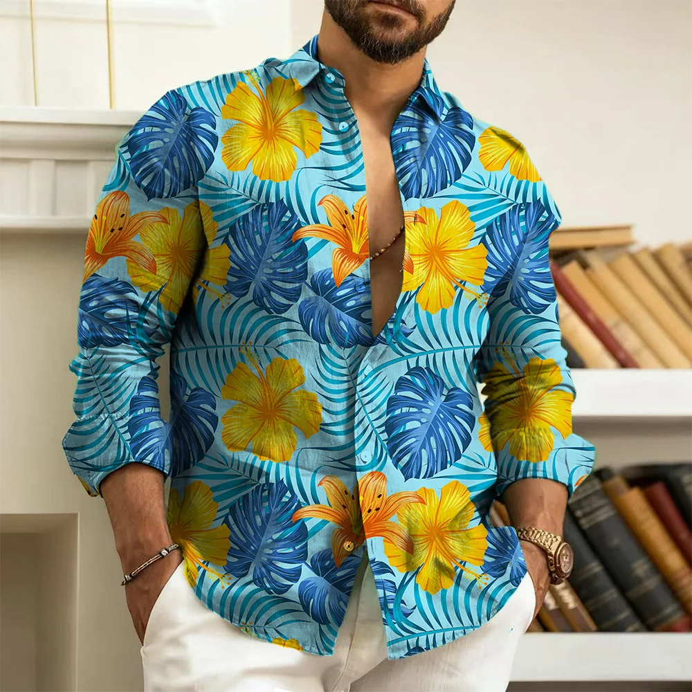 

S-9xl plus size Men's Shirt: Floral Modernity - Slim-Fit (Big & Tall), Soft Breathable Fabric, Subtle Bloom Prints,