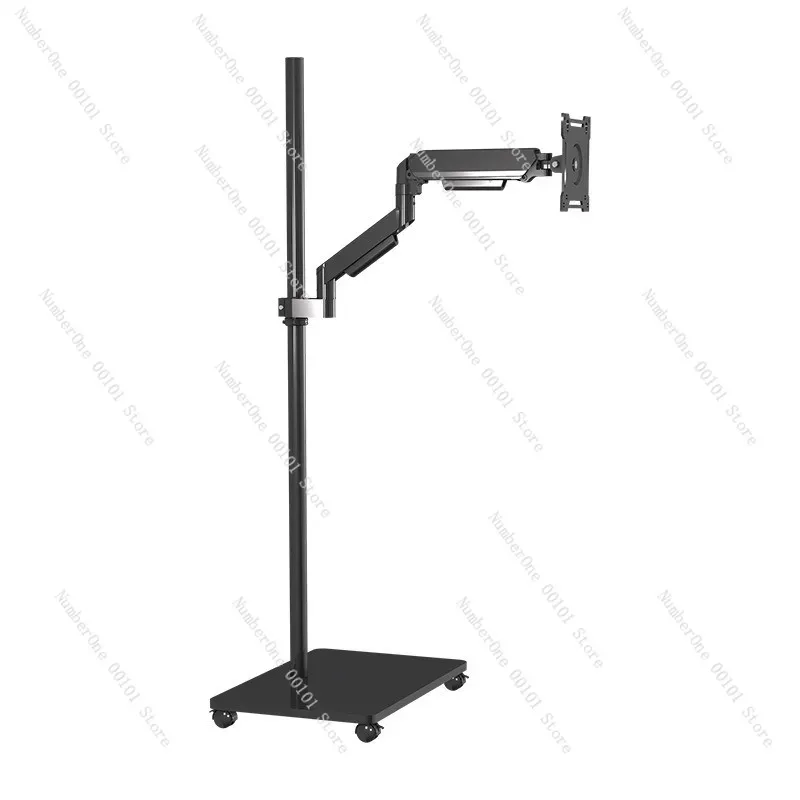 360 Degree Rotating Monitor Floor Stand Mobile Display Holder with Wheels No Drill Installation Telescopic Height Adjustable