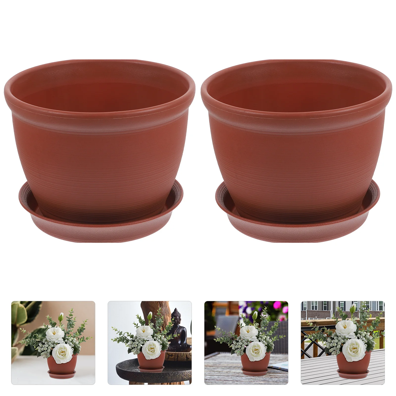 

2Sets Brick Red Plants Pots Plastic Durable Plastic Planter with Saucer for Balcony Garden Home Outdoor Indoor