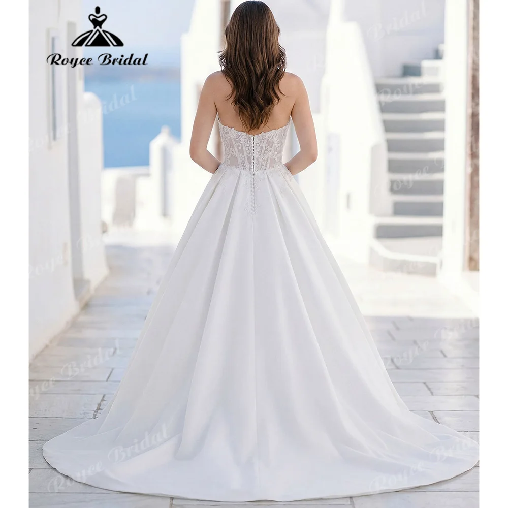 Classic Ball Gown Satin Wedding Dress Sweetheart Neck Removable Tulle Straps 3D Floral Lace Corset Bodice Bridal Gown Customized