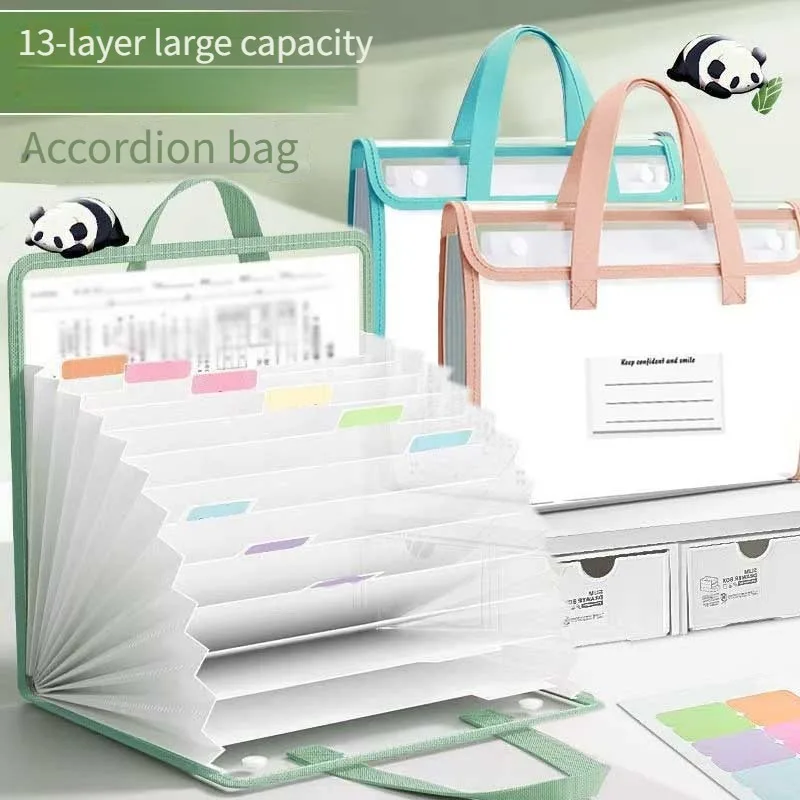 1pc Expanding Accordion Folder with 13 Pockets, A4 File Organiser for Important Documents, Exam Papers, Office & School.