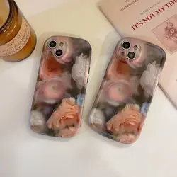 Artistic Matte Oil Painting Rose Case for iPhone 14 Pro Max Back Phone Cover for 13 12 11 Pro Max X XS XR Capa