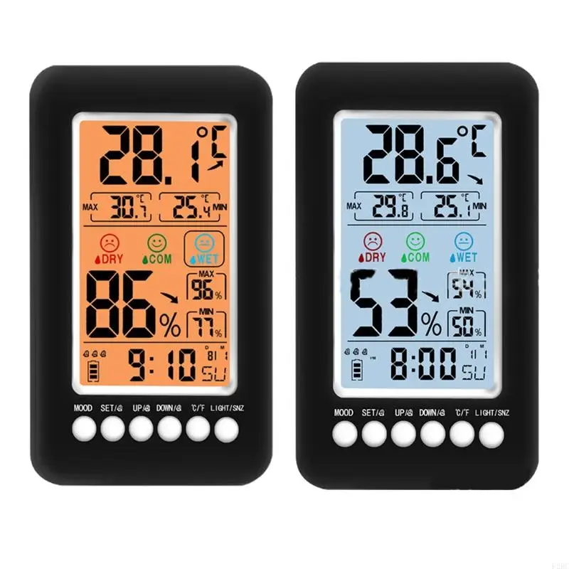 

F26C Hygrometer Indoor Thermometer Digital Wireless Temperature Humidity Gauge for w/ Backlight & Voice Control Alarm Clock