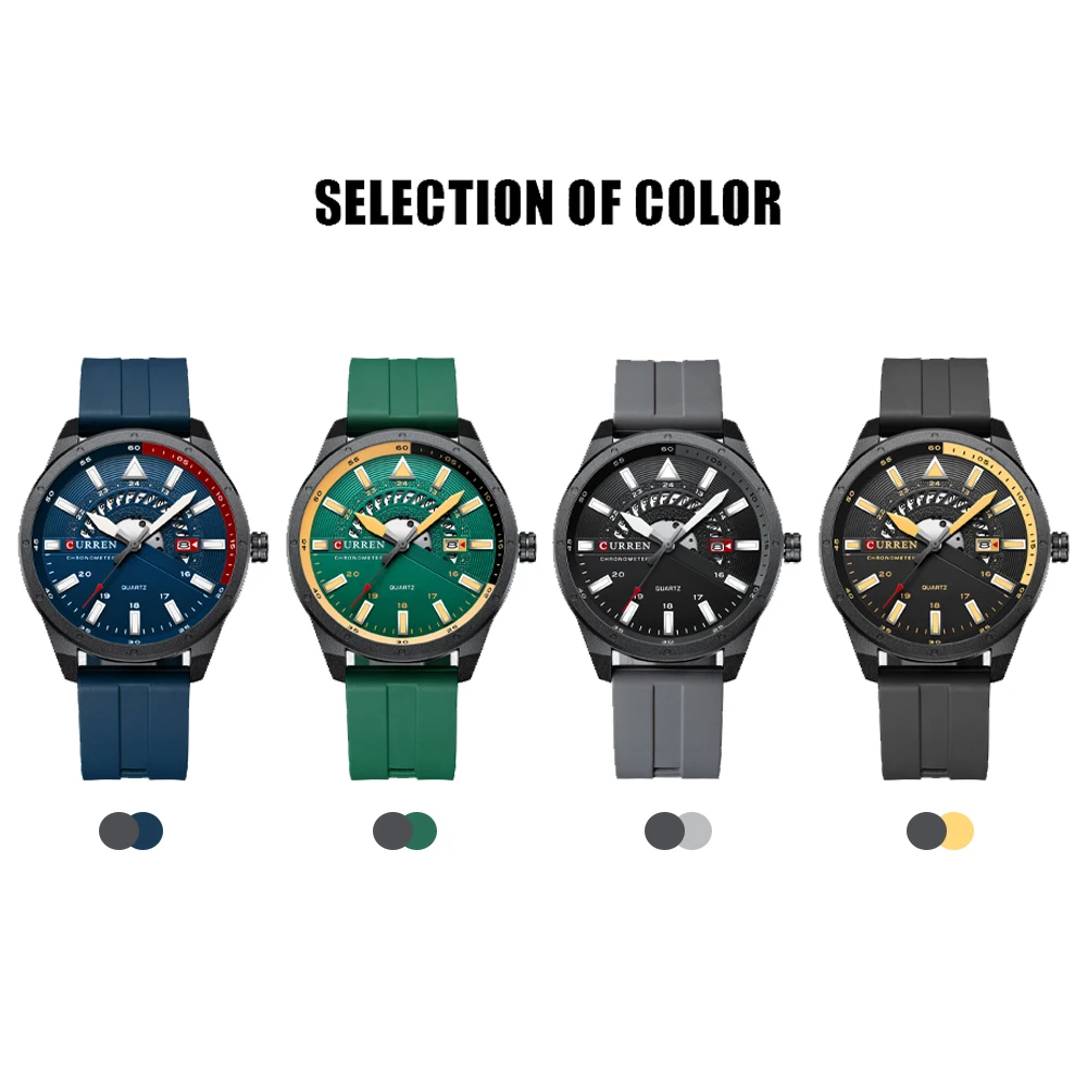 CURREN Popular Silicone Strap Male Quartz Watches Fashion Casual Waterproof Wristwatches for Men Automatic Date Military Clock