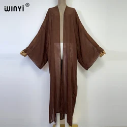 WINYI Solid color hollow design strój kąpielowy na plażę elegancki afrykański sweter damski Boho seksowna sukienka z długim rękawem Kimono