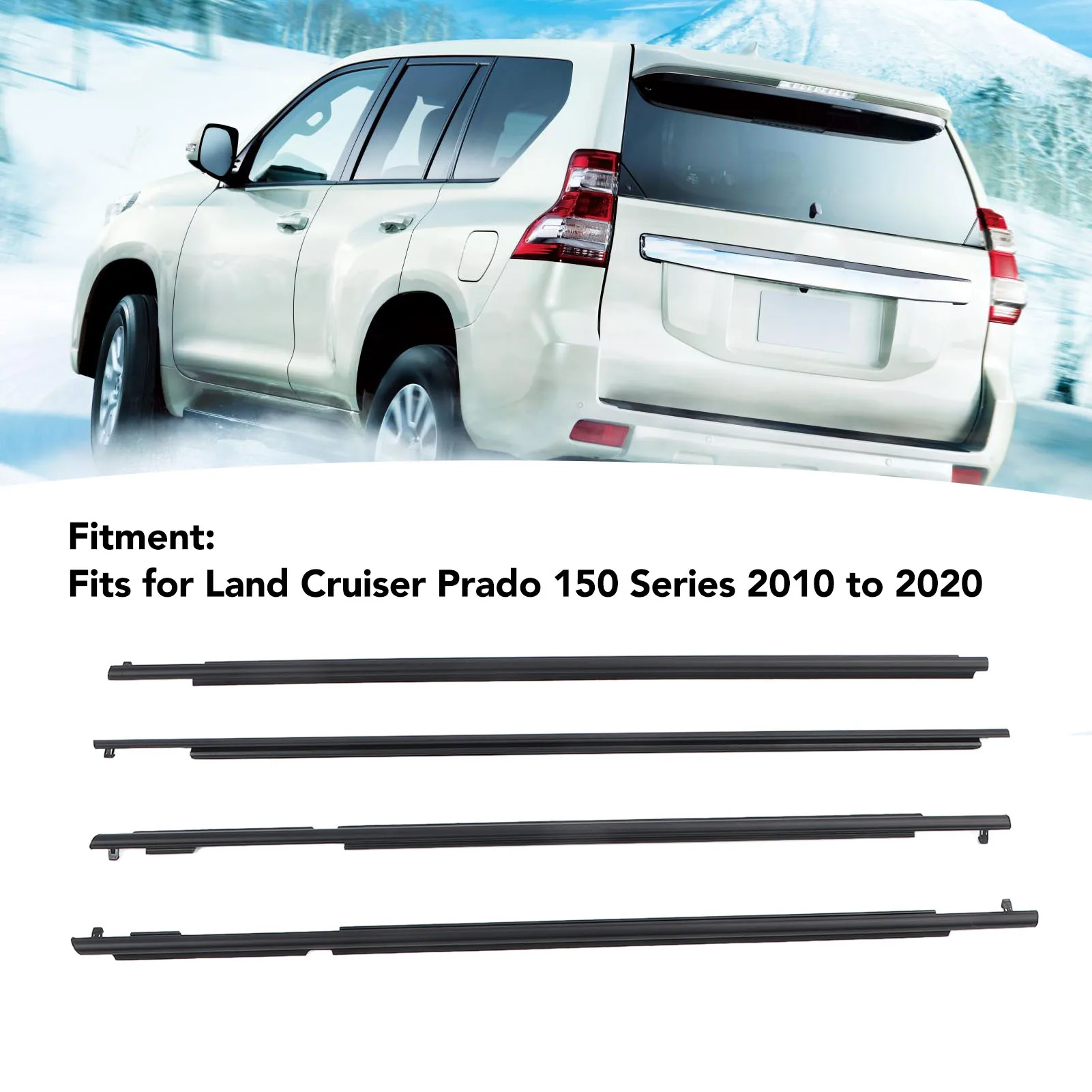Car Door Window Weatherstrip Sealing Belt Molding Trim Set 75711-60072  for Toyota Land Cruiser Prado 150 Series 2010 to 2020