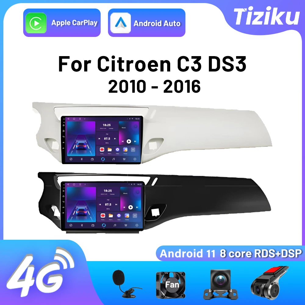 2Din Android Automotive Carplay Wirelesss Android Auto Car Radio For Citroen C3 DS3 2010 - 2016 Stereo Car Audio Video Car Play