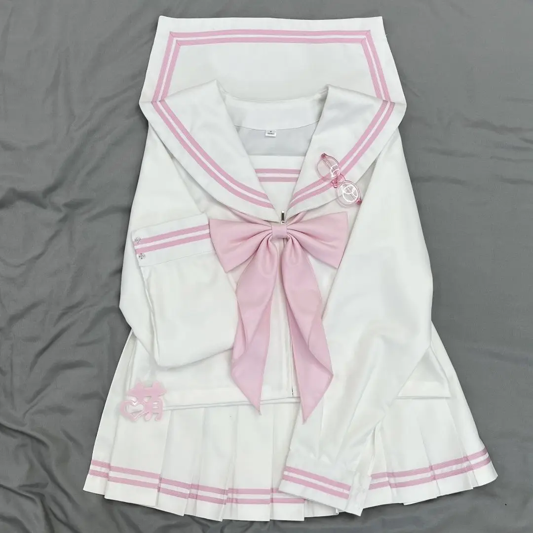 Süße rosa Matrosenuniform im koreanischen und japanischen Stil, langärmeliges und kurzärmeliges Oberteil, Schulstil-Set, süßes Rollenspiel-Cos