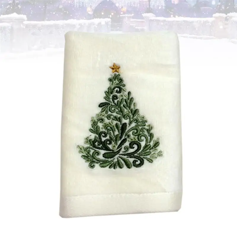 

Christmas Embroidered Face Towel Facial Cleaning Towel Christmas Tree Pattern For Gift White Cotton Towel Kitchen Cleaning Towel