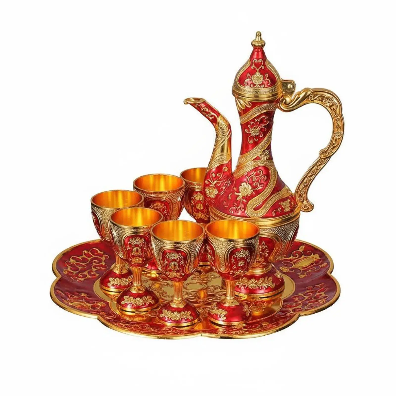 8 Pieces European Design Beverage Decanter Set Elegant Design Antique Design Flagon and Cup Set Craftsmanship Home Decoration