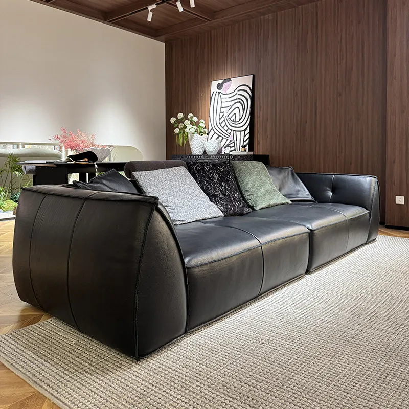 Cabin 2026 new medium cowhide high backrest black all leather sofa