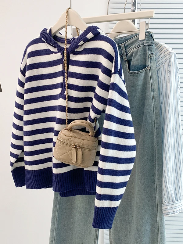 Mole Casual de Tricô com Padrão t Estilo Universitário Versátil Manga Longa Moda Fena Outono Inverno