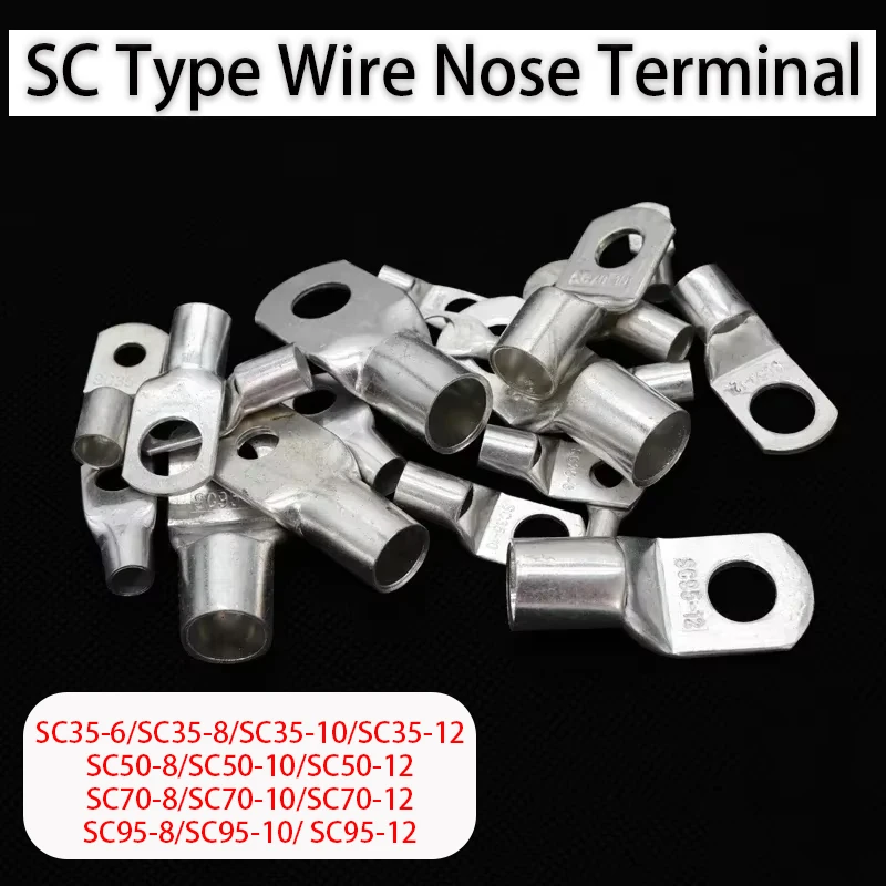 SC Type Wire Nose Terminal SC35 SC50 SC70 SC95 Bare Copper Battery Block Lugs Hole Crimp DTGA Cable End Crimp Wire Connector