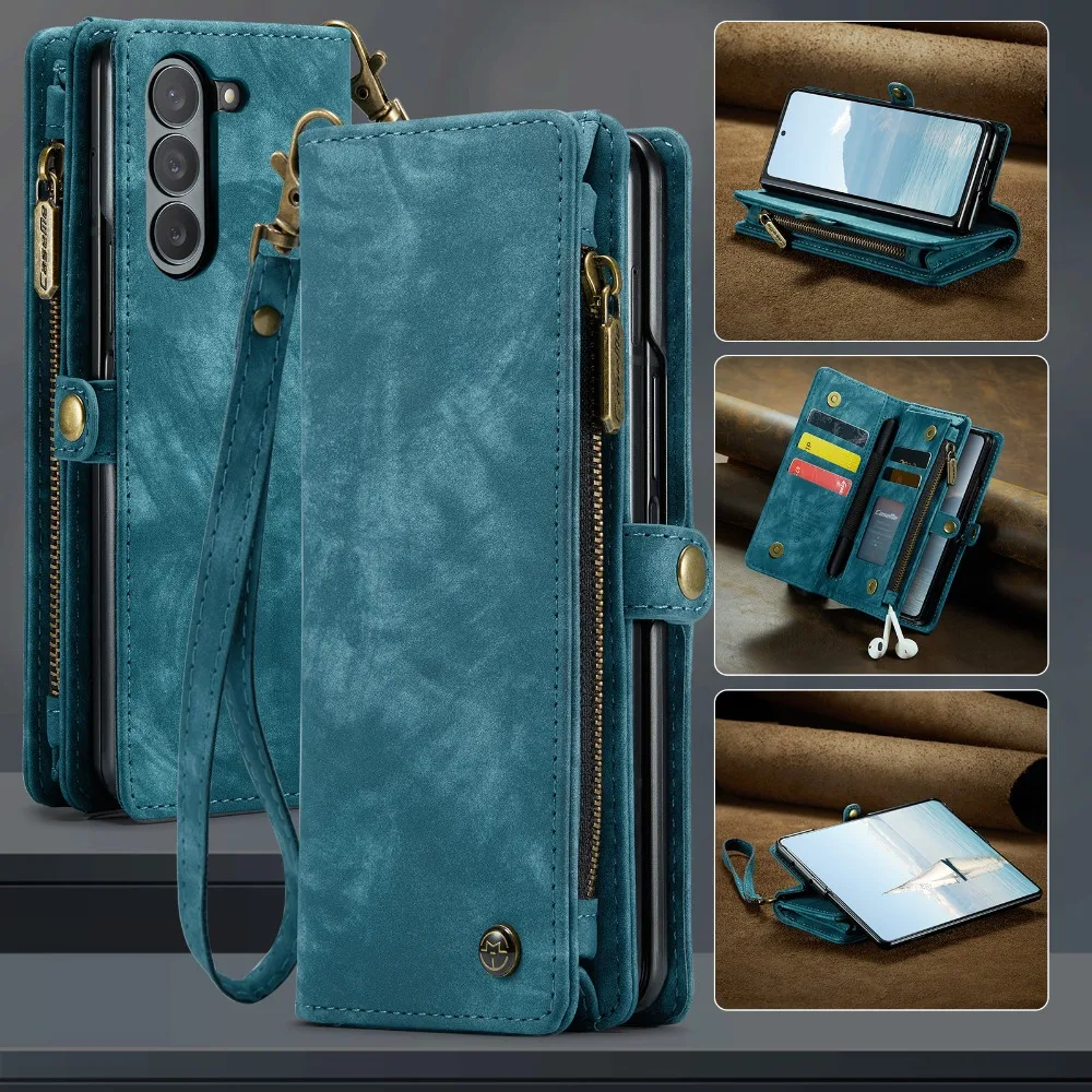 

Zipper Leather Card Pen Slot Wallet Coque for Samsung Galaxy Z Fold 7 6 5 4 Luxury Case Samsung Z Fold7 ZFold 6 4 5G Book Cover