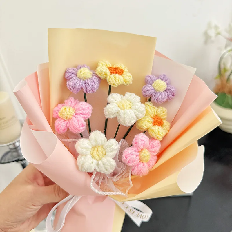 باقة زهور كروشيه باقة التخرج هدايا اليدوية المنسوجة باقة عيد ميلاد المعلم هدية هدايا الزفاف الضيوف