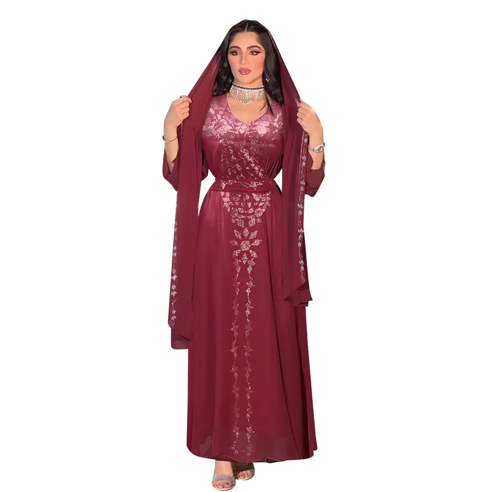 

Women's Clothing Muslim Fashion Abaya Fashionable Evening Gown With Rhinestone-embellished Long Robe Dress