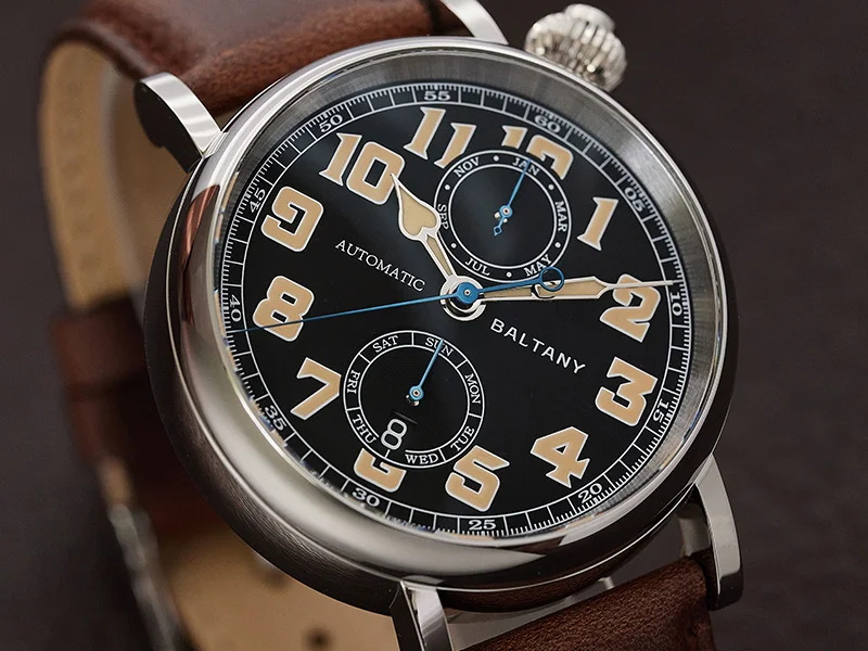Baltany S6047 Automatikuhr Typ A7 1935 Aviator Hommage Uhr 1930er Vintage Fliegeruhr Mechanische Pilotenuhr Leuchtend Saphirglas Herren – Detail 4
