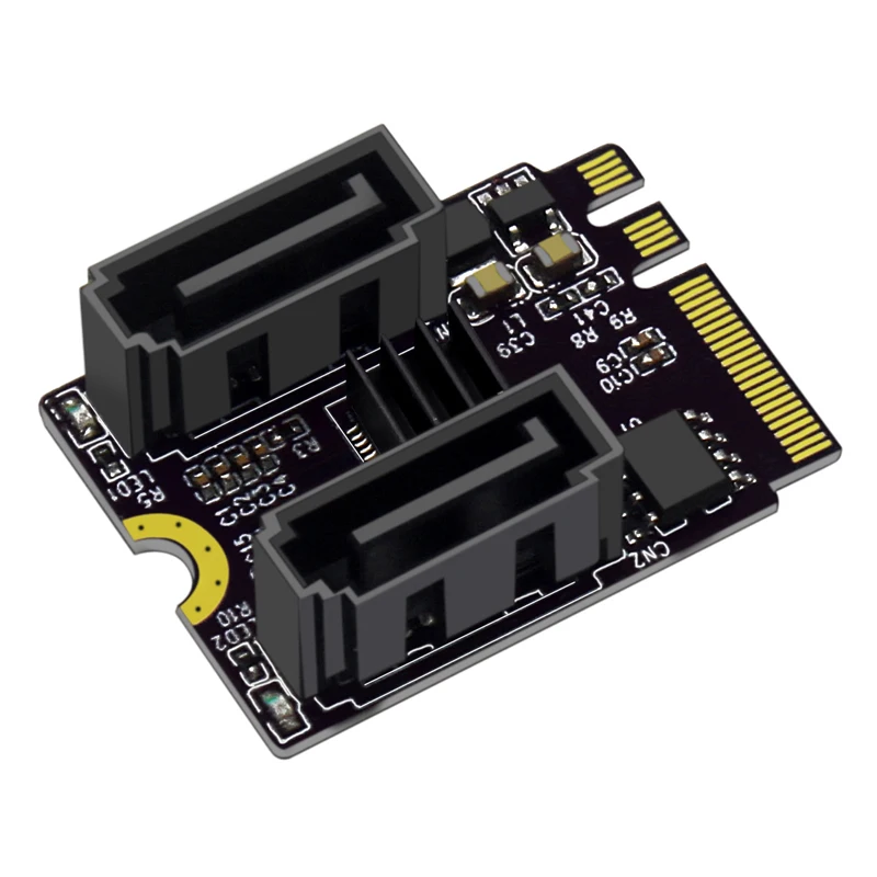 M.2 to SATA Adapter WiFi M.2 Key A+E to 2 Port SATA3.0 Expansion Card Riser SATA3 6Gb M2 2230 PCIE3.0 Bandwidth for SATA SSD HDD