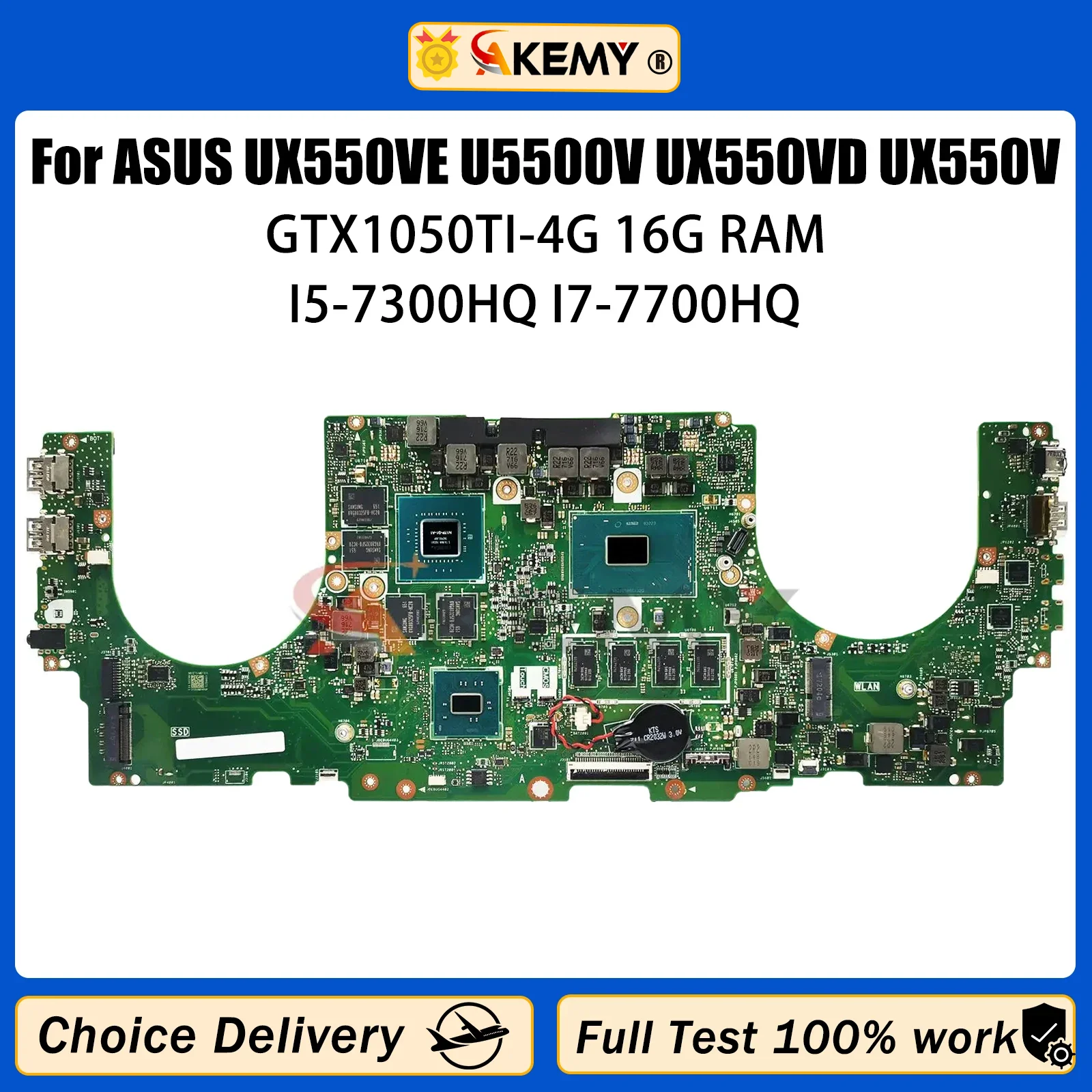 

Akemy UX550VE Laptop Motherboard For ASUS U5500V UX550VD UX550V Mainboard With I5-7300HQ I7-7700HQ CPU GTX1050TI 8G 16G RAM