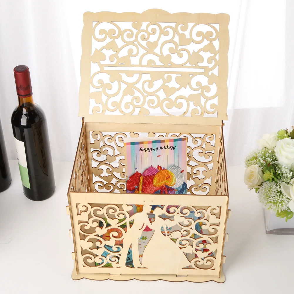 Wedding Card Box with Lock Envelop Gift Card Shadow Box with Sign Wedding Money Box Holder Rustic for Graduation Parties