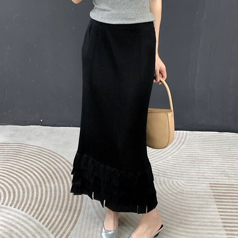 Miyake Pleated Plus Size Women's Dress Elegant Ruffled Skirt High Waist Versatile Knitted Skirt 2026 Autumn Pleated Half Skirt