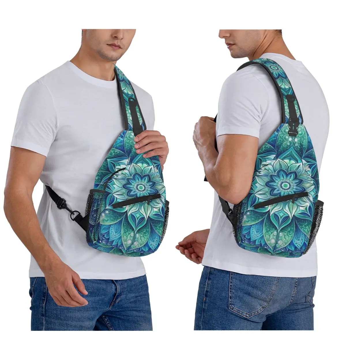 Bohemian Mandala Print Pattern Chest Bag Men Sling Crossbody Backpack Chest Bag Traveling Hiking Daypack Shoulder Bag