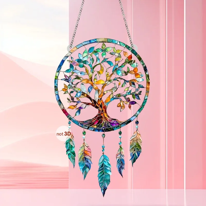 Colorful Wisdom Tree Dream Catcher 2D Flat Acrylic Wall Hanging for Doorway Background Decor Easy To Hang Nice Gift Idea