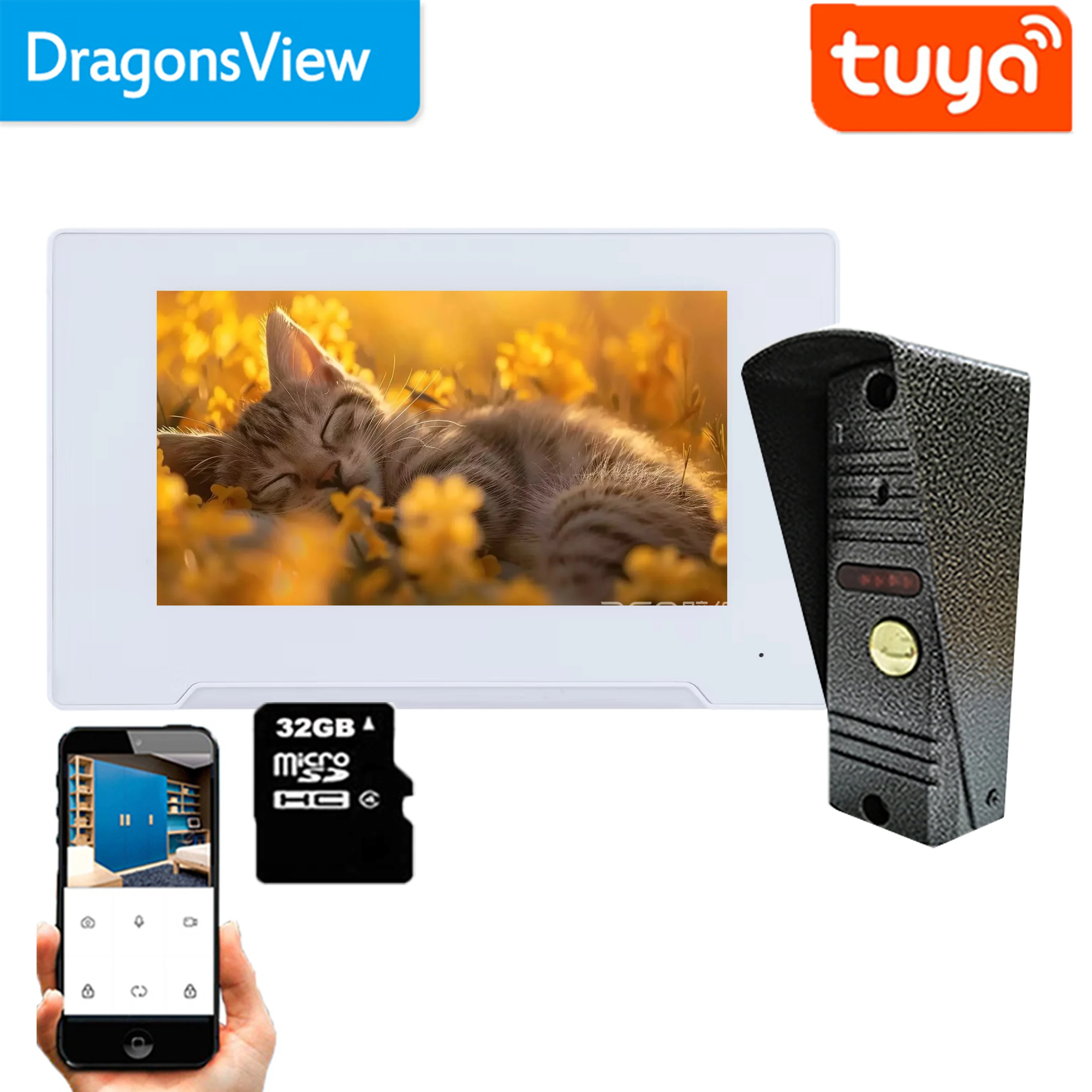 Dragonsview-visiophone intelligent Tuya, écran tactile 7 pouces, Wi-Fi, système d'interphone vidéo sans fil pour maison, villa, appartement