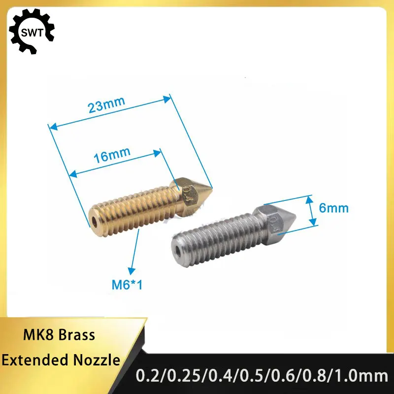 Brass MK8 Nozzle All Metal Large Flow Large Diameter Extended Nozzle 3D Printer Hotend Nozzle Copper Tip For Ender 3 CR10