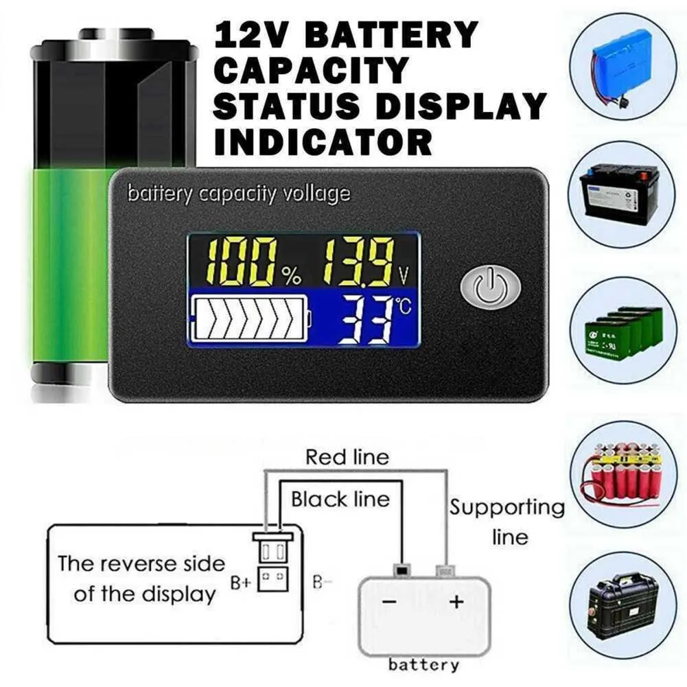 Work Equipment Digital Display LCD Auto-off Battery Capacity Indicator Moniter Meter Multi-functional  Work Equipment