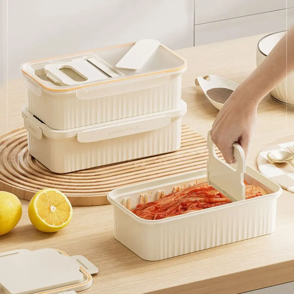 Práctico cortador de Kimchi de plástico, contenedor de almacenamiento de Kimchi antideslizante sellado, caja de mantenimiento fresco de Kimchi de gran capacidad para cocina