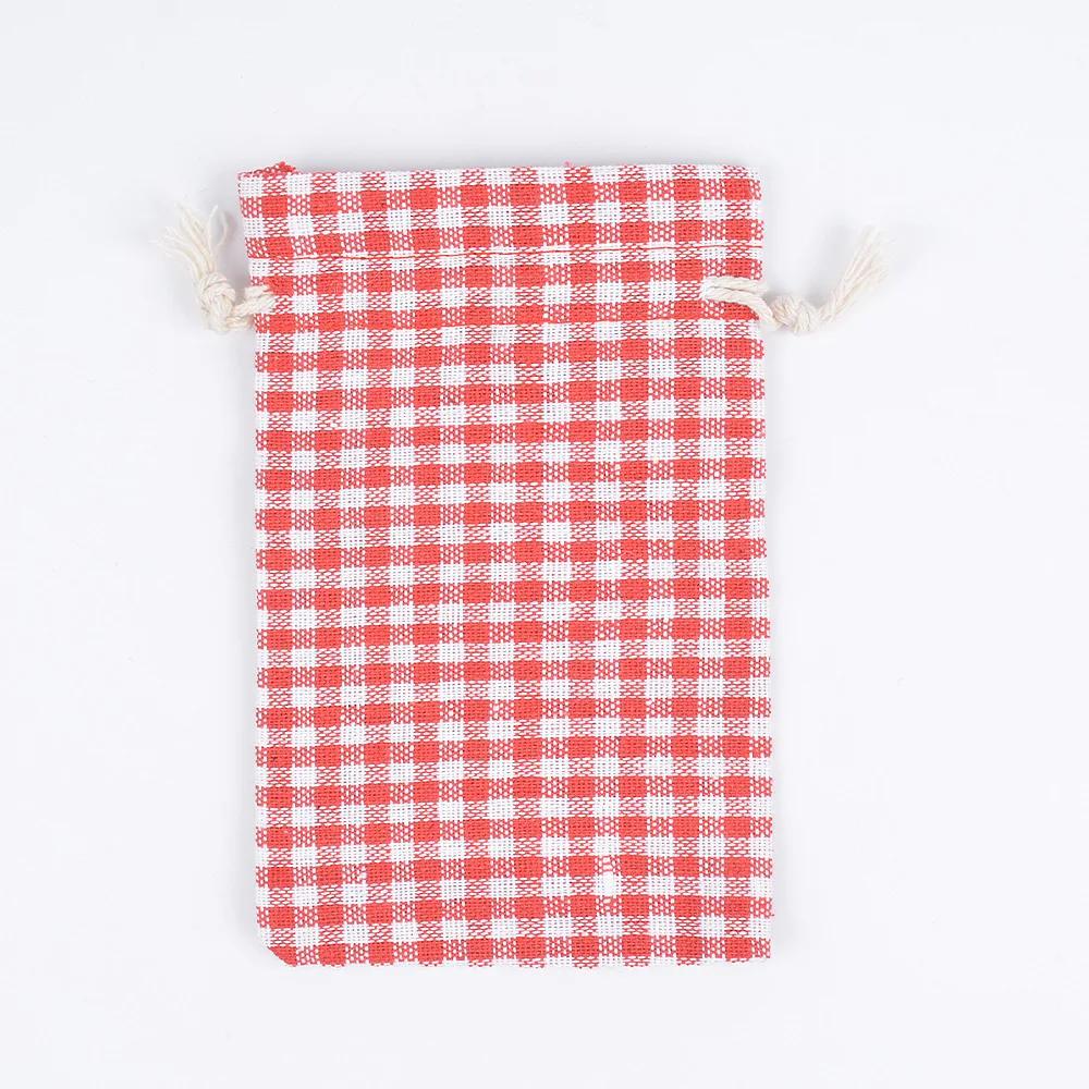 50pcs/lot New Arrival 10*14cm Grid Style Linen Drawstring Gift Bag For Wedding Party Christmas Packaging Bags Sacks