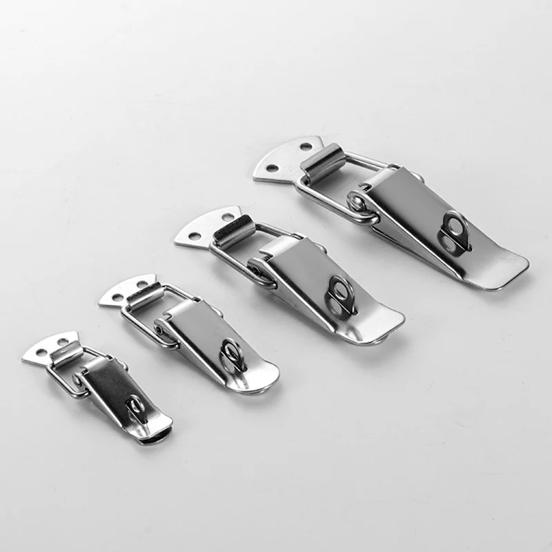 4Pcs Latch Catch Duck-mouth Buckle Hook Wooden Box Hasps Clamp Stainless Steel Spring Catch Clasp Loaded Draw Toggle Clamp Hasps