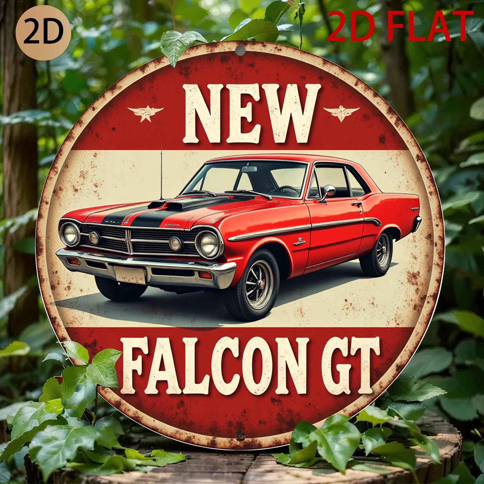 2D Flat Falcon GT Round Aluminum Sign Vintage Car Home Garage Cafe Room Wall Decor