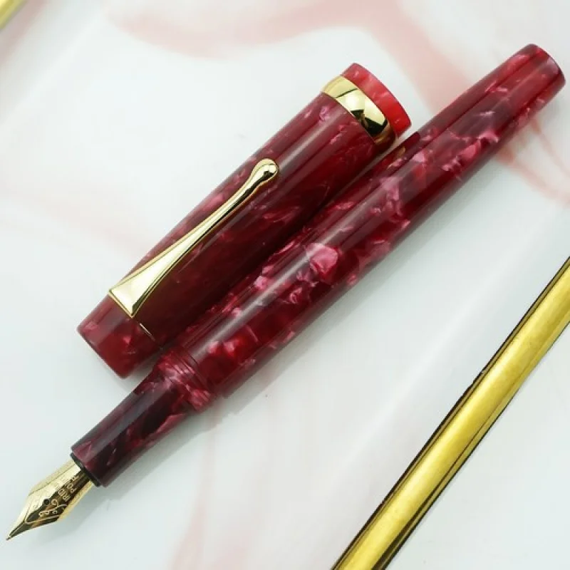 Pluma estilográfica roja acrílica A+ Jinhao, hermosa pluma de tinta con convertidor EF/F/bolígrafo doblado
