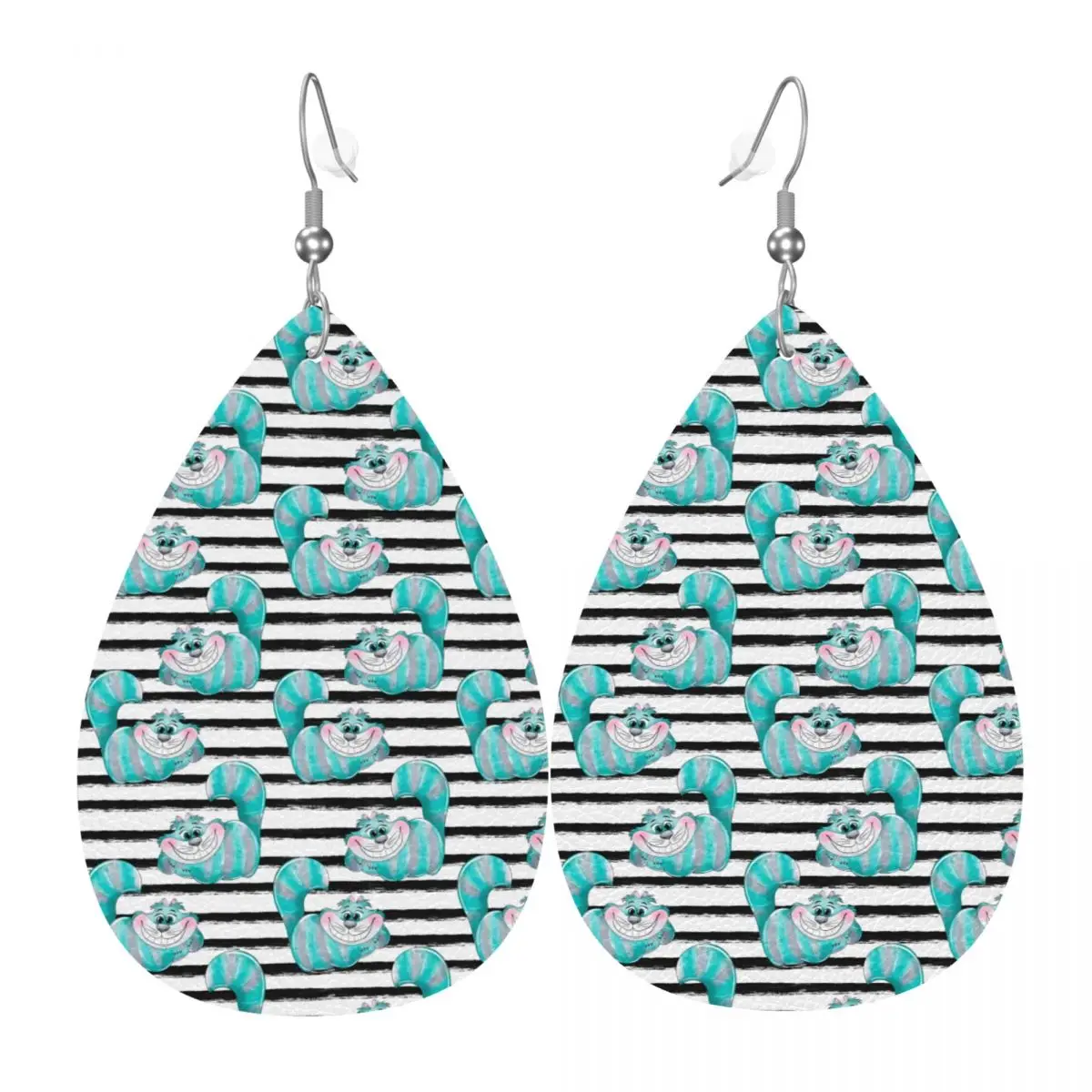 

Custom Drop Dangle Earrings Cheshire Cat Leather Teardrop Earrings Alice in Wonderland PVC Leather for Gifts Dainty Jewelry